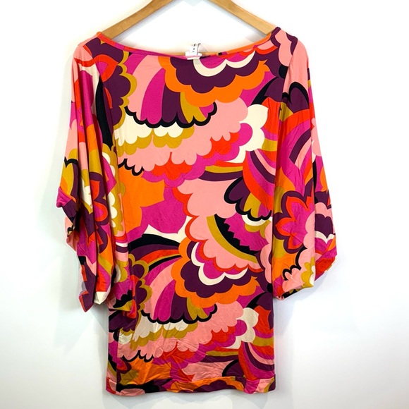 Trina Turk Colorful Floral Batwing Sleeve coverup size S - Picture 4 of 10